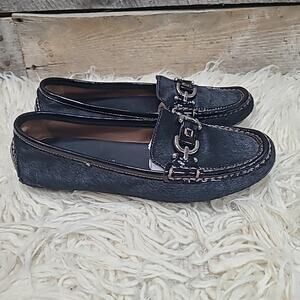 Donald J Pliner Viky Hair leather Black Loafer Women's Sz 5 Silver Buckle